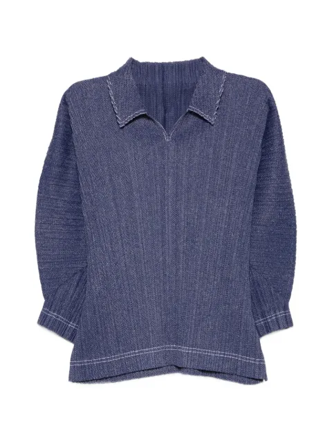 Pleats Please Issey Miyake V-neck T-shirt Blue PP66JK211