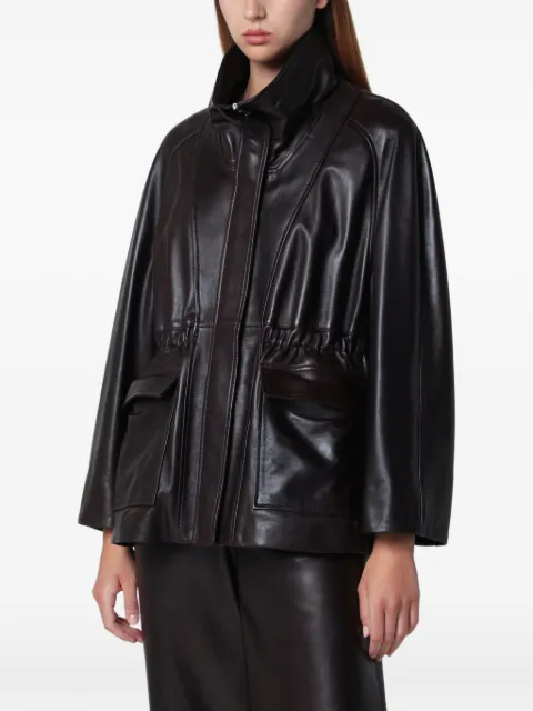 Nour Hammour Quai high-neck leather jacket Brown PF26JK02SUE