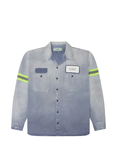 SAINT MXXXXXX distressed logo-patch shirt Blue SMMK80000050