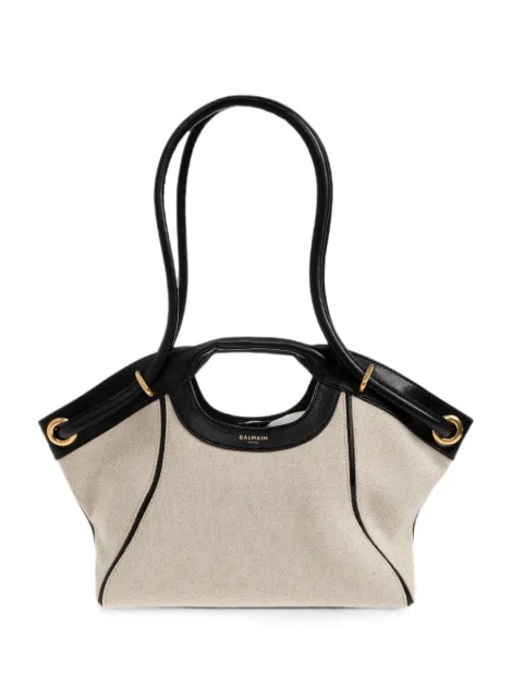Balmain leather-trim canvas tote bag Neutrals HN1FD074THBC