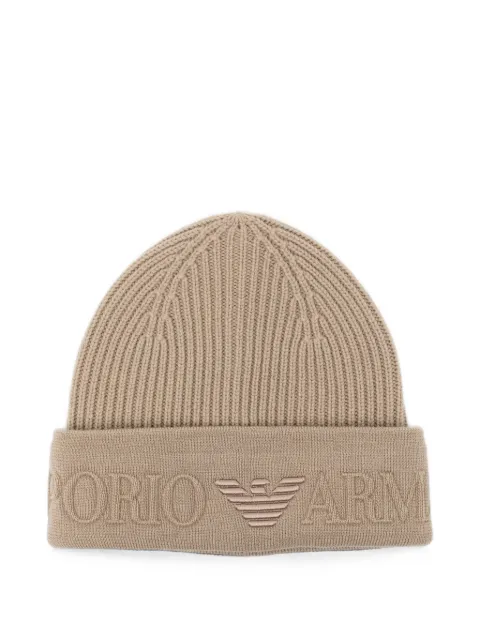 Emporio Armani logo-embossed rib beanie Neutrals EM003750AF19896