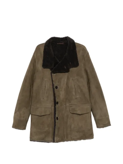 Manzoni 24 shearling-collar button-up coat Brown 26U937S28