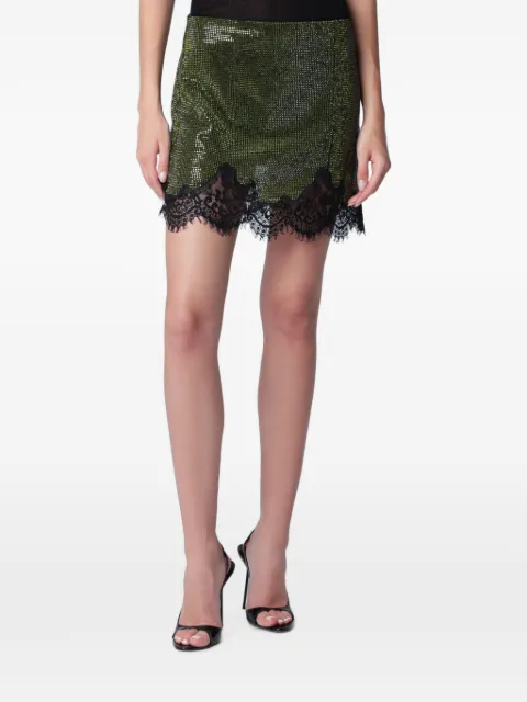 Self-Portrait lace-trim sequin-embellished mini skirt Green PF26078SK