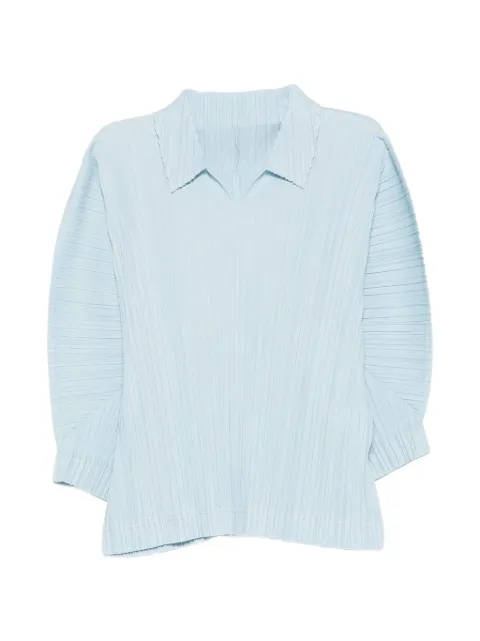 Pleats Please Issey Miyake V-neck pleated T-shirt Blue PP66JK211