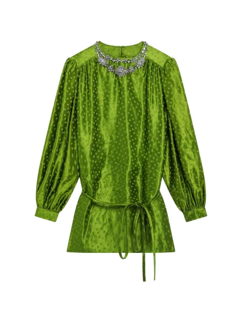 Valentino Garavani embroidered silk-linen Plus de Pois jacquard dress Green 9B3AEC40AB8