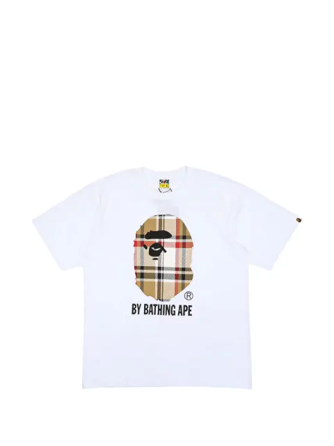A BATHING APE® check-print logo-print T-shirt White 1J80110052WHITE