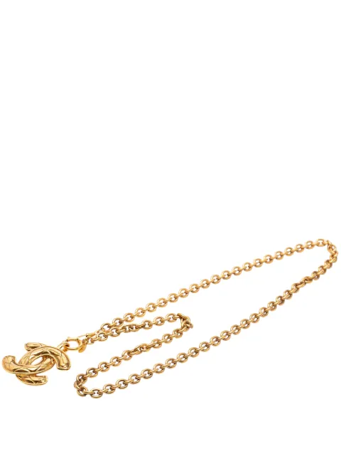 CHANEL Pre-Owned 1970-1980 CC Gold Plated Quilted Pendant Necklace costume necklace Gold 1X4MGMB1DXMMCPXT
