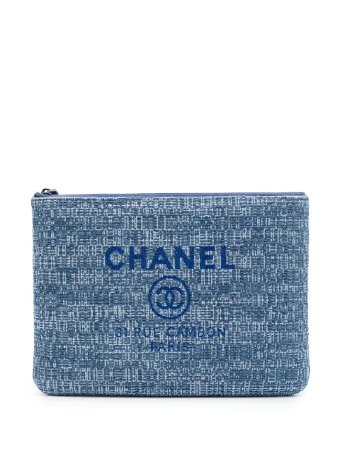 CHANEL Pre-Owned 2018 Medium Tweed Deauville O Case clutch bag Blue JF9473NGRLKZSB29
