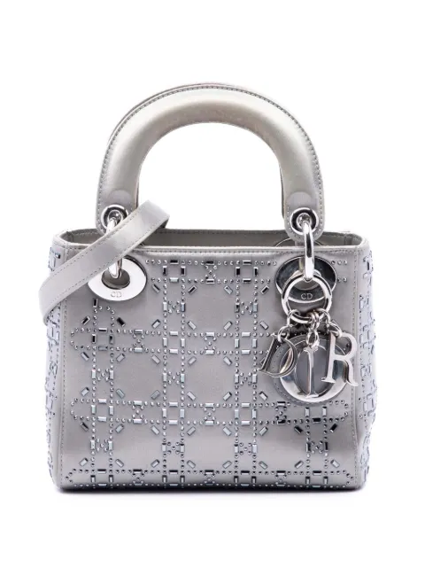 Christian Dior Pre-Owned 2017 Mini Satin Cannage Crystal Embellished Lady Dior satchel Grey JC579DEHZFMACOC8
