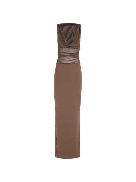 SEROYA maxi Marla draped tulle-panel dress Brown SSS26554317098
