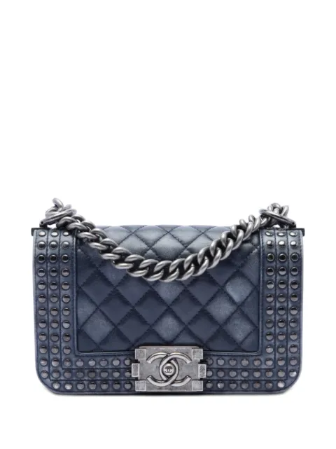 CHANEL Pre-Owned 2014 Paris Dallas Small Quilted Distressed Calfskin Studded Boy Flap crossbody bag Blue 74BISN7G9WURM48A