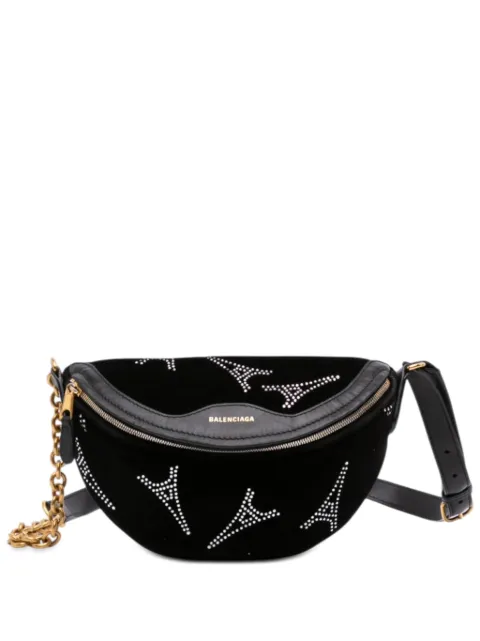 Balenciaga Pre-Owned 2019 Velvet Crystal Embellished Souvenir XXS belt bag Black 67AYNBQUNAN69D3O