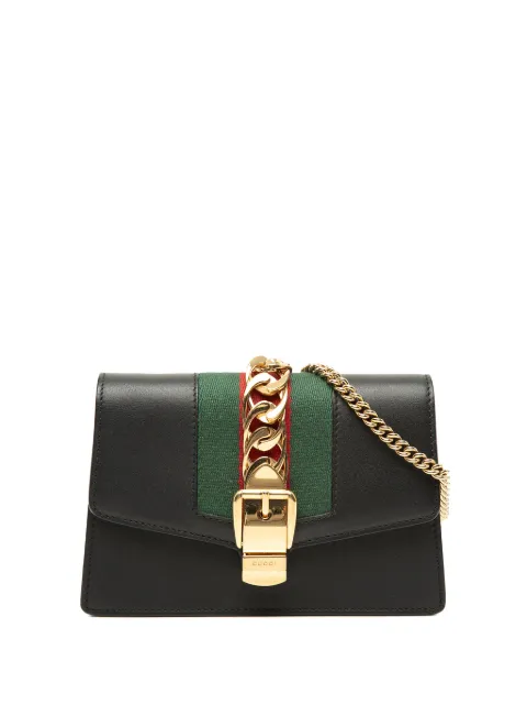 Gucci Pre-Owned 2016-2026 Super Mini Calfskin Web Sylvie Chain crossbody bag Black YE0OBT9OD5RZHW93