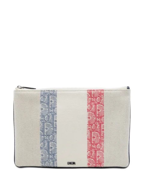 Christian Dior Pre-Owned 2018 Tricolor Oblique Canvas Stripe Zip pouch Neutrals 0G11MKX0T2LJOQSL