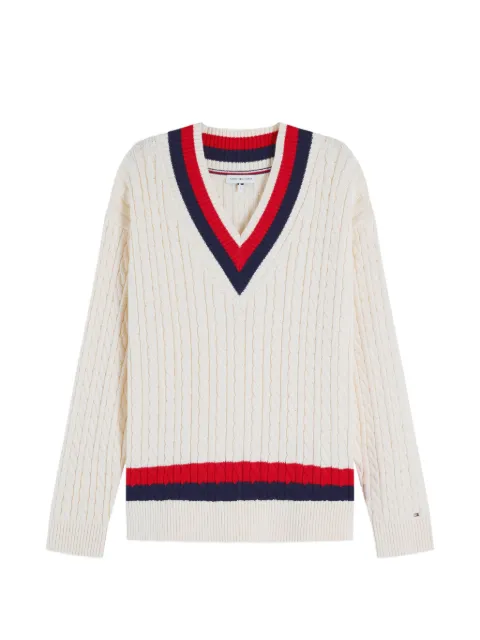 Tommy Hilfiger cable-knit striped-trim sweater Neutrals WW0WW49618