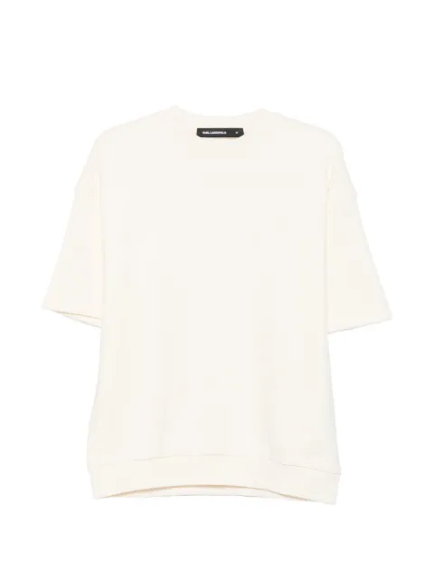 Karl Lagerfeld logo-embroidered ribbed-trim T-shirt Neutrals 705109563900