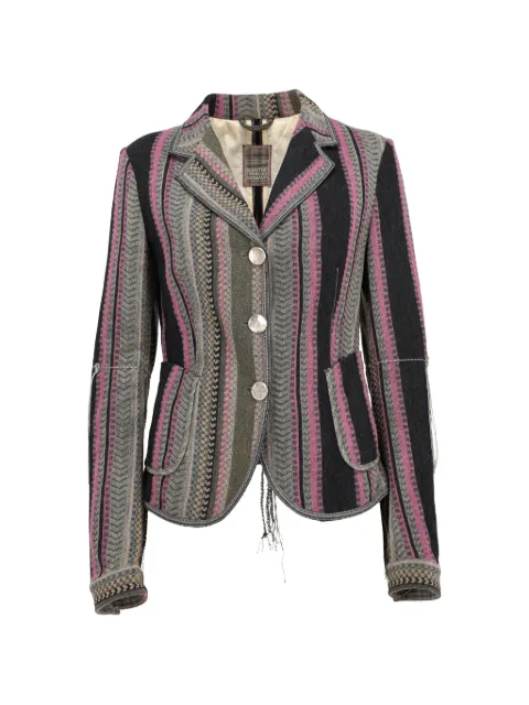 Marithé + François Girbaud Vintage striped fringe-detail blazer Black MR0812251