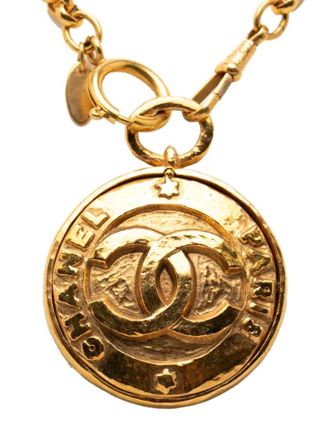 CHANEL Pre-Owned 1980-1990 CC Gold Plated Medallion Mirror Pendant Necklace costume necklace Gold PPIWJL4ES49LFRPG