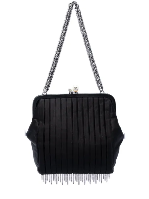 CHANEL Pre-Owned 2006-2008 Pleated Satin Frame Pearl Chain Fringe shoulder bag Black T7R9J7WRWX6I91P9