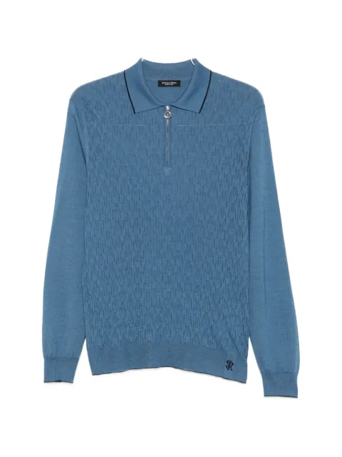 Stefano Ricci geometric-pattern zip-fastening polo shirt Blue KE08020P30E26370