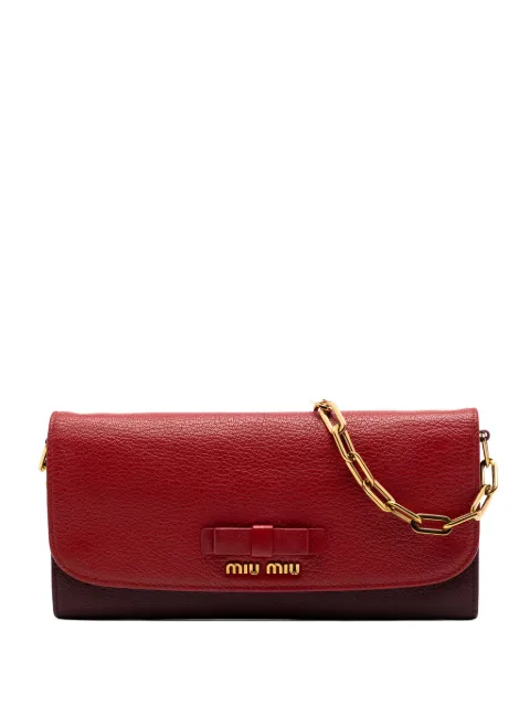 Miu Miu Pre-Owned 2010-2026 Bicolor Goatskin Madras Bow Wallet on Chain crossbody bag Red HO05TAYY2WYBSK7U