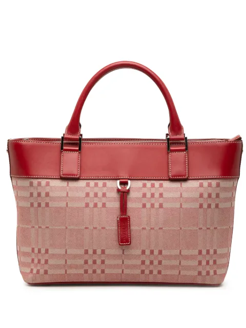 Burberry Pre-Owned 2000-2017 Leather Trimmed Tonal Check Canvas handbag Red WEXDS24GGZBX1Q1M
