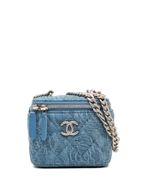 CHANEL Pre-Owned 2021-2026 Mini Quilted Denim Camellia Sweetheart Vanity Case With Chain crossbody bag Blue LWG7OCTFD2JIG2JM