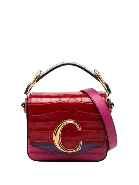 Chloé Pre-Owned 2020 Mini Tricolor Croc Embossed Calfskin C satchel Pink AVIK327654TOS7DA