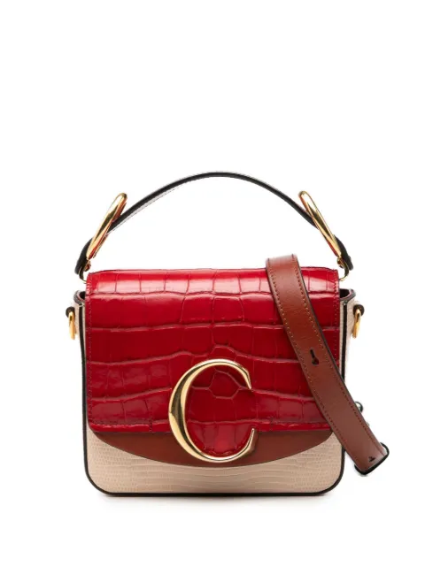 Chloé Pre-Owned 2019 Mini Bicolor Croc Embossed Calfskin C satchel Red A0531WLSMG1DOCDJ
