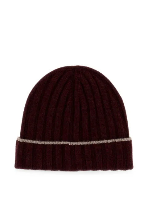 Brunello Cucinelli ribbed-knit contrast-stripe beanie hat Red M2240900CNH22
