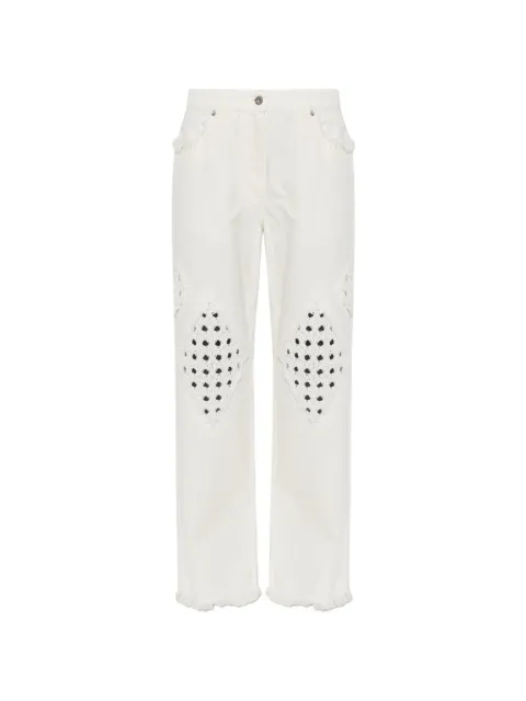 Ferragamo crochet-insert frayed jeans White 793943