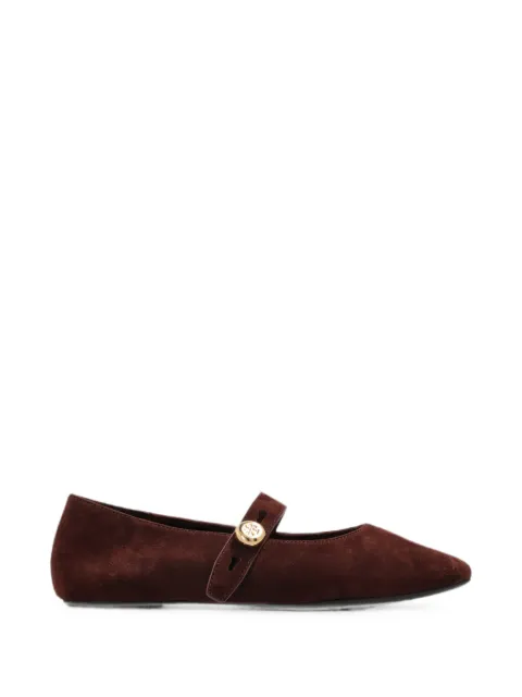 Tory Burch suede logo-button ballet flats Brown 184681