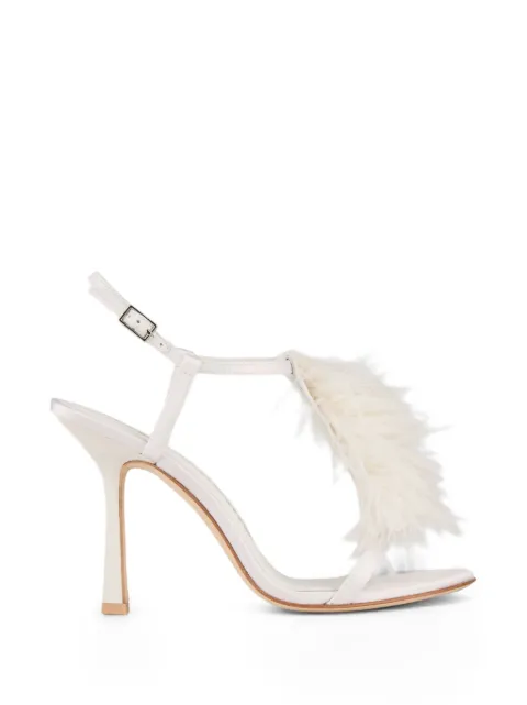 Kat Maconie Faryal feather-trim T-bar sandals White KMFFAR105002
