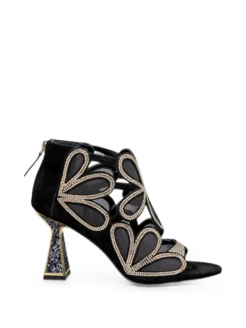 Kat Maconie crystal-embellished floral-patch sandals Black KMFROSH085001