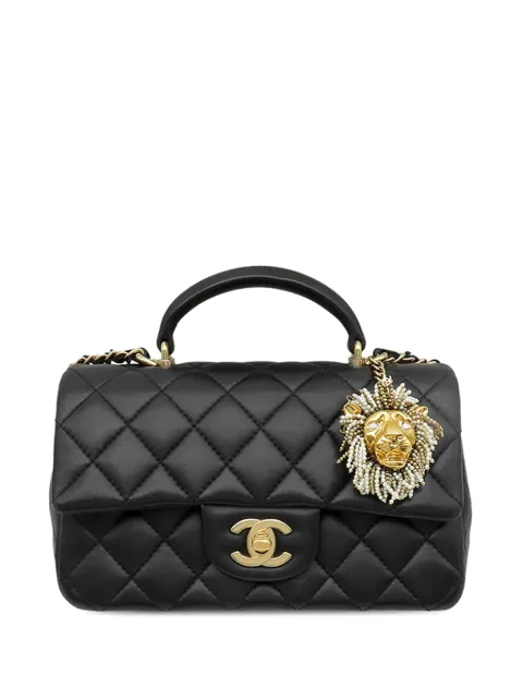 CHANEL Pre-Owned 2021-2026 Mini Rectangular Classic Lambskin Lion Charm Top Handle Flap satchel Black 3X7NHW4VUJ4QWNKN