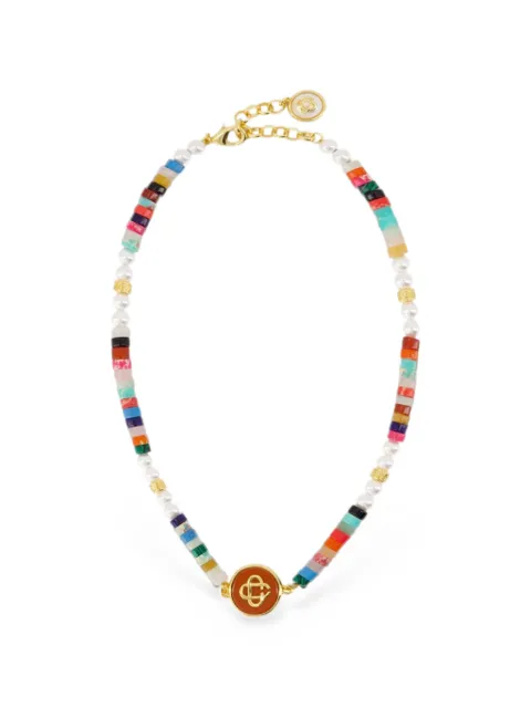 Casablanca logo-plaque beaded necklace Gold AJW40701