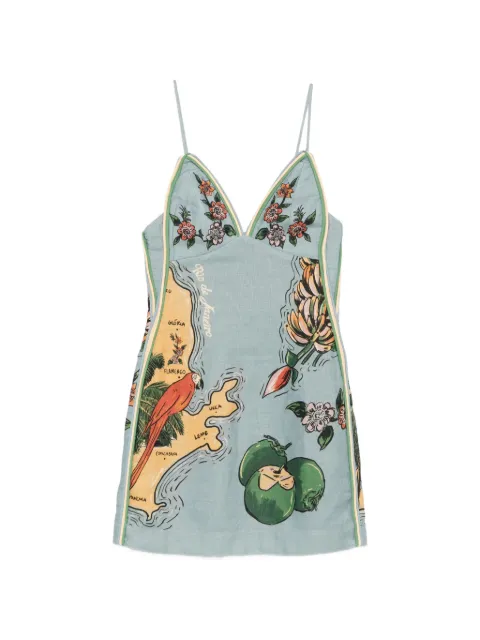 FARM Rio Beaches embroidered floral-print mini dress Blue 355536