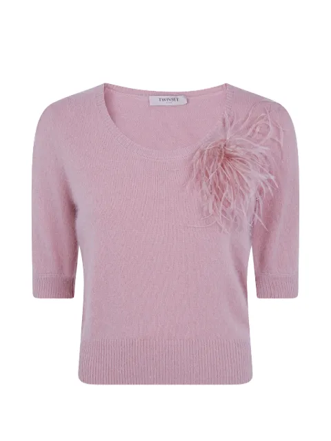 TWINSET feather-embellished puff-sleeve sweater Pink 262TP3260