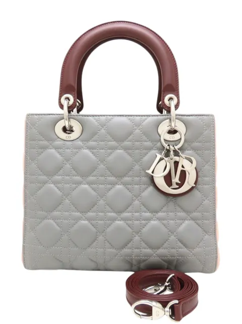 Christian Dior Pre-Owned 2000-2026 Medium Tricolor Lambskin Cannage Lady Dior satchel Grey 731A0WFJ9CFBTIO3