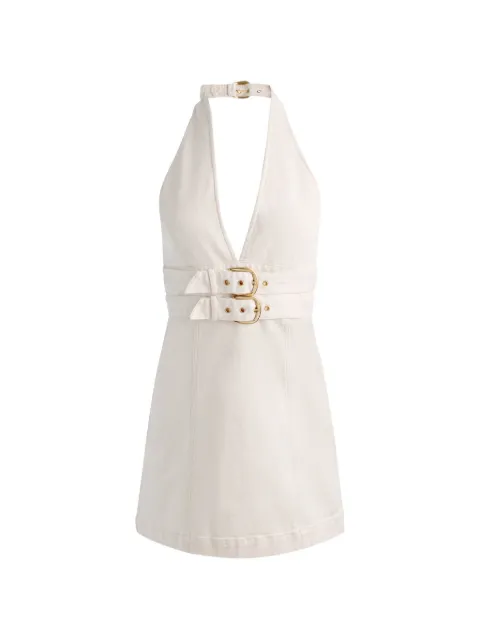 alice + olivia Solana buckle-detail halterneck mini dress White CD605311562