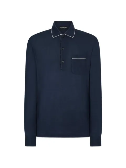 TOM FORD piping-detail long-sleeve polo shirt Blue JPL019JMS032