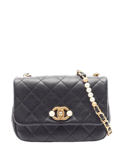 CHANEL Pre-Owned 2021-2026 Mini Calfskin Pearl Side Flap crossbody bag Black T3LW2X1EHD63WUAN