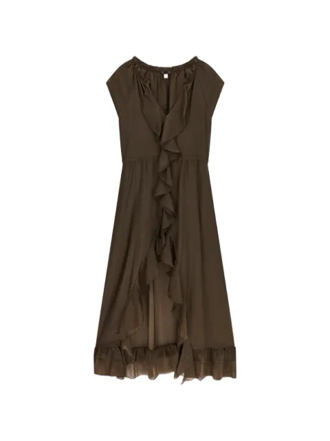GUESS USA ruffled-trim high-low dress Brown W6GK87W2111