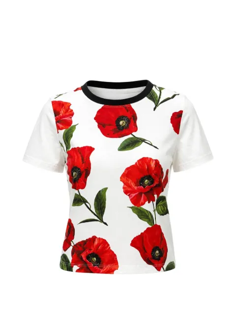 alice + olivia Onie poppy-print T-shirt White CC605P43011
