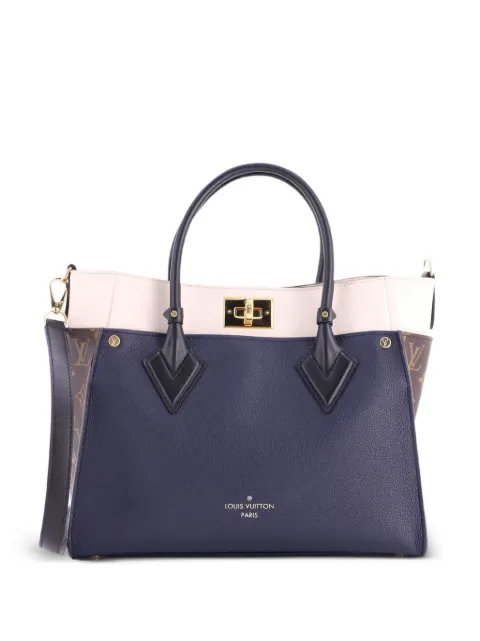 Louis Vuitton Pre-Owned On My Side Leather with Monogram Canvas MM tote bag Blue KNTXNKCCGFRSO78I