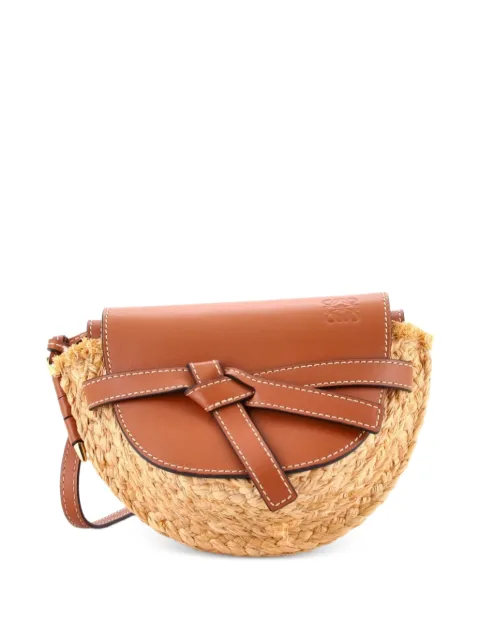 Loewe Pre-Owned Gate Leather Shoulder Leather with Raffia Mini crossbody bag Brown VMY50IT10YN61SVJ