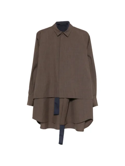 sacai long-sleeve layered mini shirt dress Brown 2608566