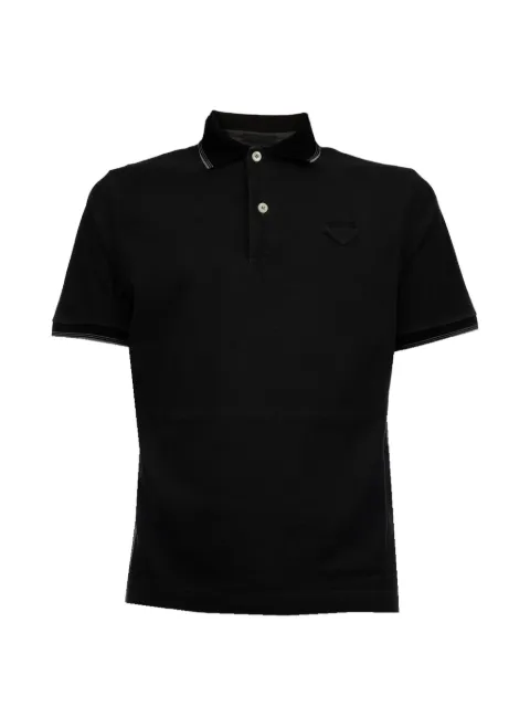 Prada logo-patch short-sleeve polo shirt Black UJN07A19OV