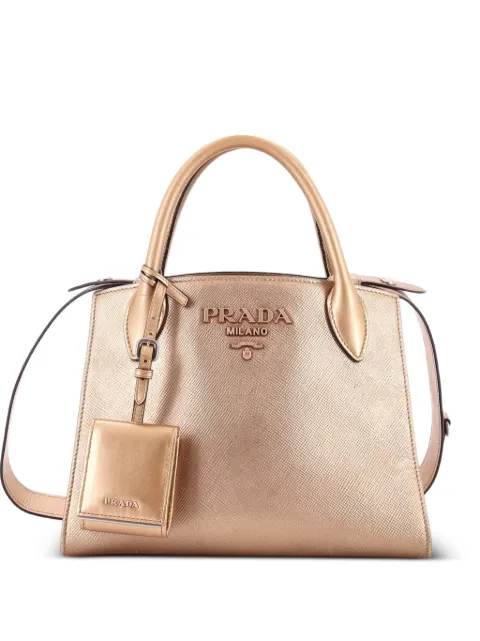 Prada Pre-Owned Monochrome Saffiano with City Calf Small tote bag Metallic UCZ85DX19LDFIY3B