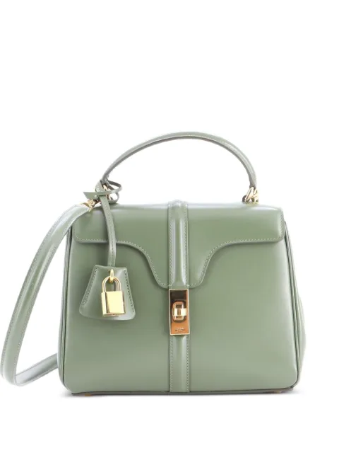 Celine Pre-Owned 16 Top Handle Bag Smooth Calfskin Mini satchel Green P2HWQ1XSN2IX0Z2I